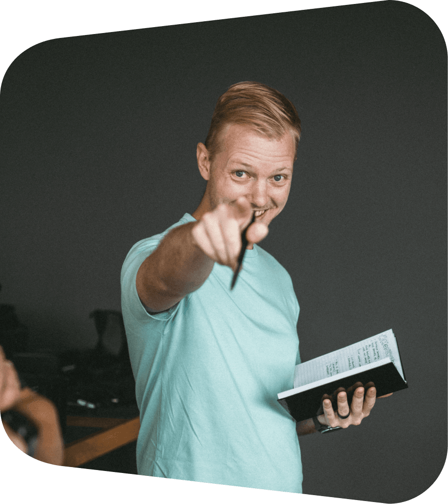 iKhokha employee pointing at camera